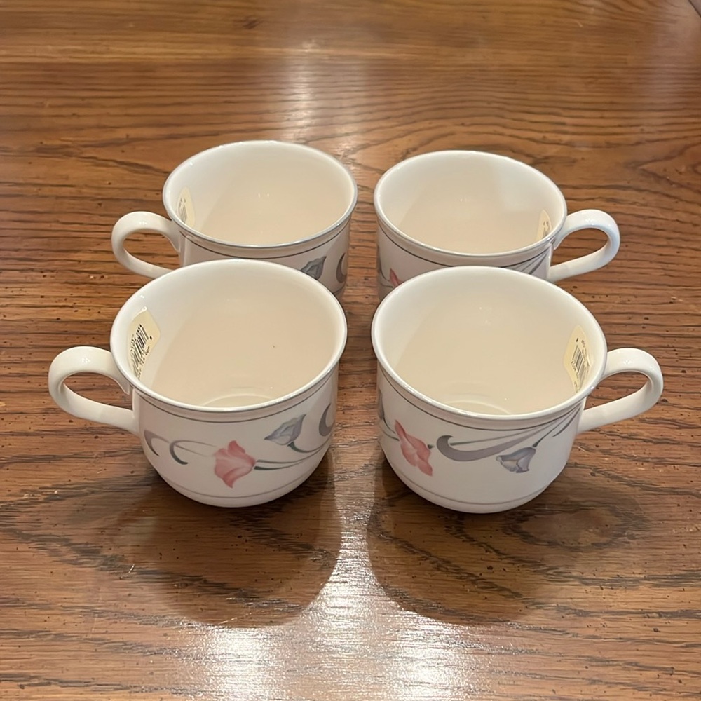 Lenox Glories on Grey mugs, set of 4, NWT